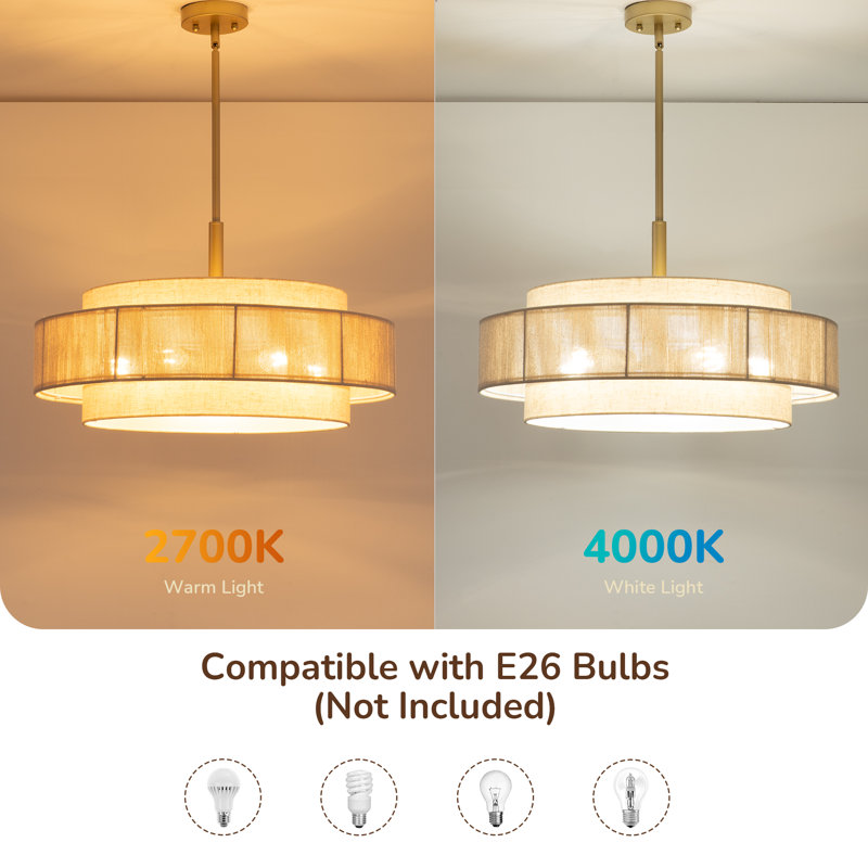 Dakota Fields 5-Light Drum Chandelier With Fabric And Rope Shades
